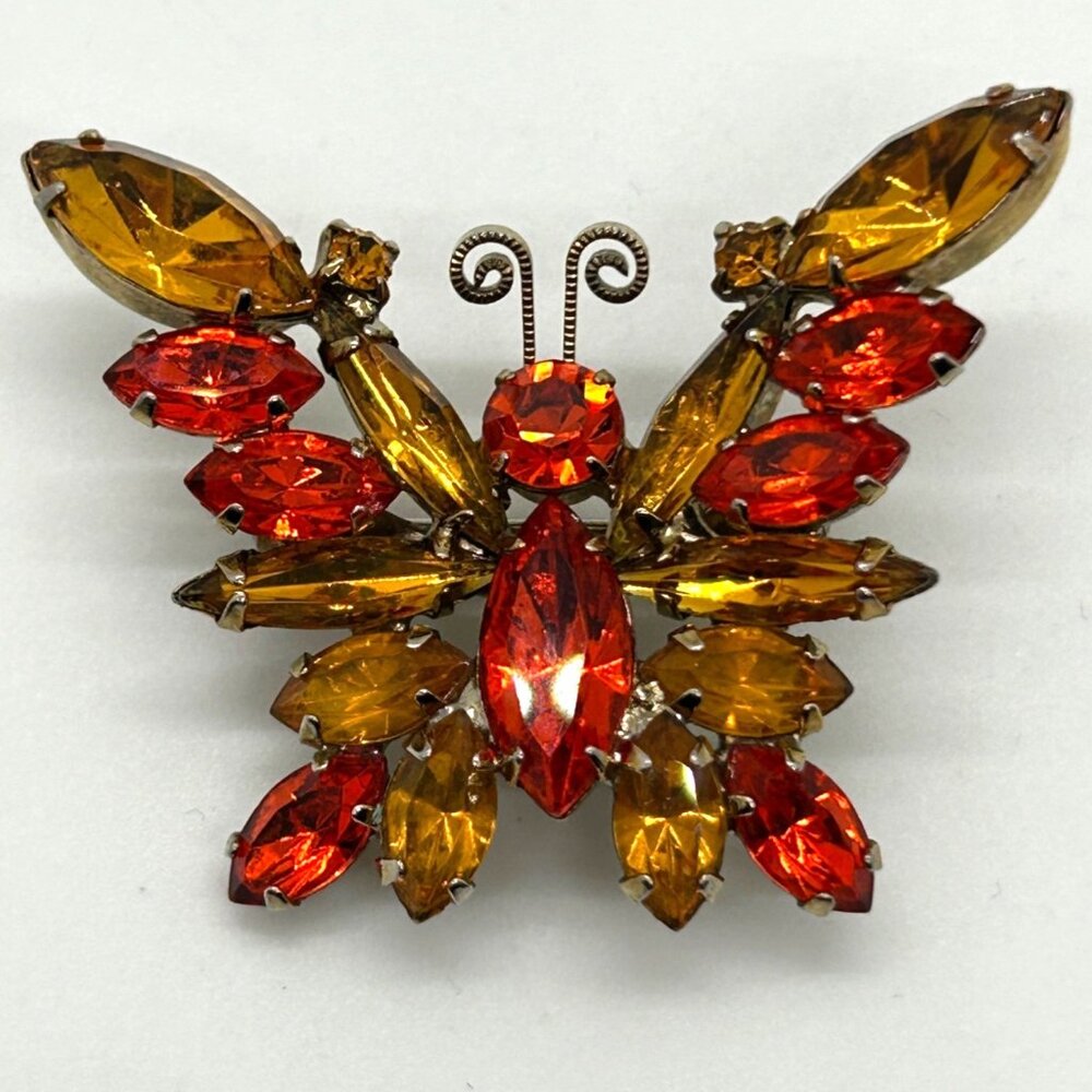 Vintage Juliana Butterfly Brooch Orange Amber Rhinestone DeLizza & Elster #1795 - Picture 2 of 16